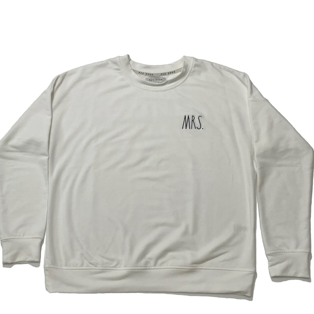 Rae Dunn Women's White/Beige Sweatshirt  Long Sleeve MRS Graphic on Front Sz S